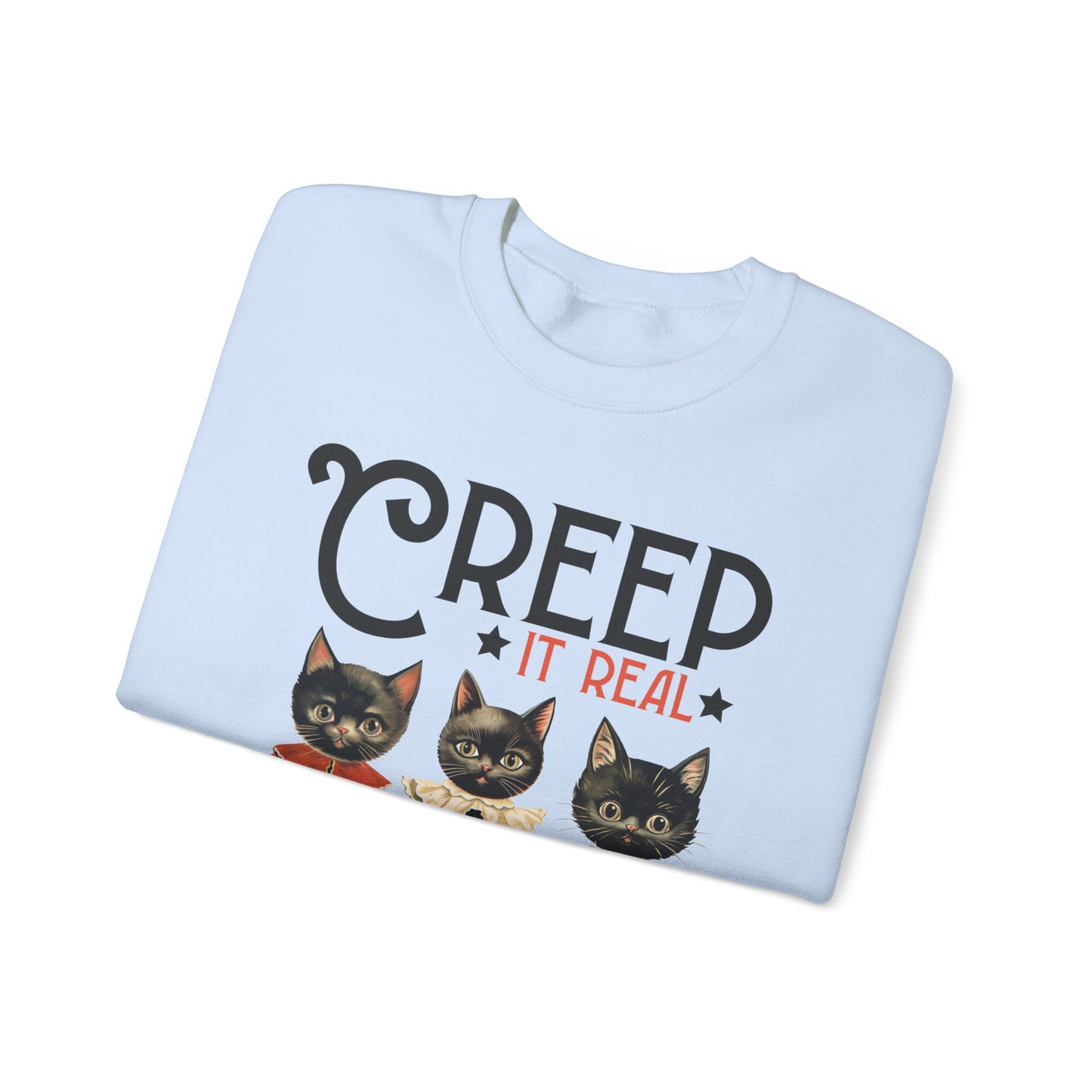 Creep It Real Sweatshirt Vintage 1950s Halloween Sweater Retro Halloween Sweatshirt Funny Black Cats Halloween Apparel Fall Season Cat Lover