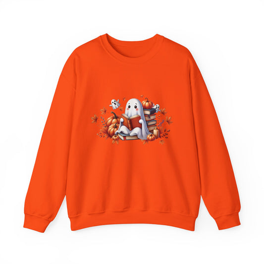 Funny Ghost Reading Books Sweatshirt Autumn Bookish Ghost Sweater Halloween Pumpkin Ghost Librarian Fall Pullover Teacher Gift Book Lover