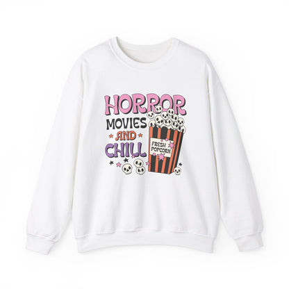 Horror Movies and Chill Sweatshirt Whimsigoth Halloween Sweater Horror Lover Sweatshirt Spooky Popcorn Cute Halloween Scary Movie Fan Gift