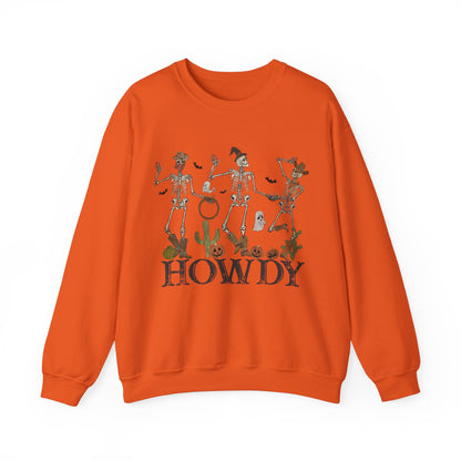 Howdy Cowboy Skeleton Sweatshirt Funny Halloween Sweater Retro Halloween Sweatshirt Western Halloween Party Outfit Rodeo Dancing Skeleton