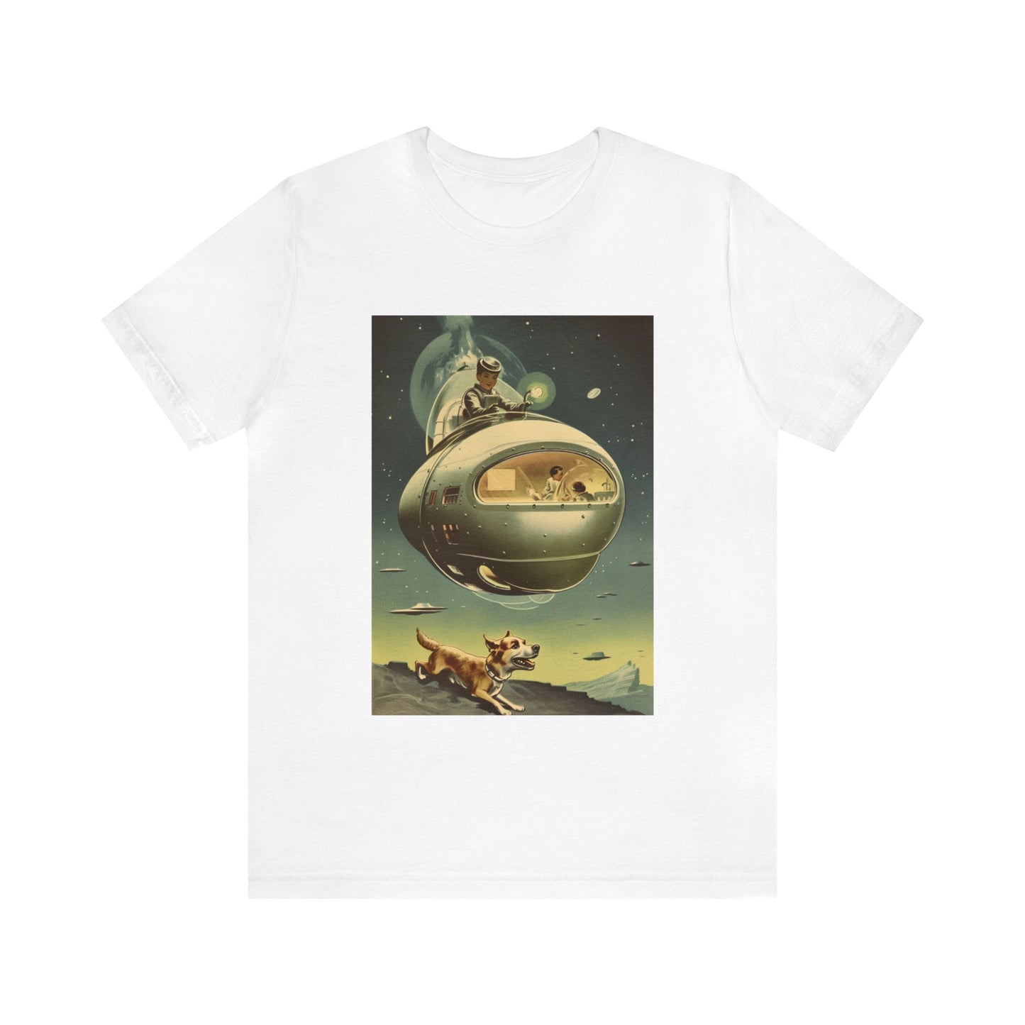 Funny Spaceship Dog UFO Shirts Unique Flying Saucer Weird Cool Gift Retro Vintage Graphic UAP tshirt Galaxy Dog Unisex T-Shirt Dog Lover Tee