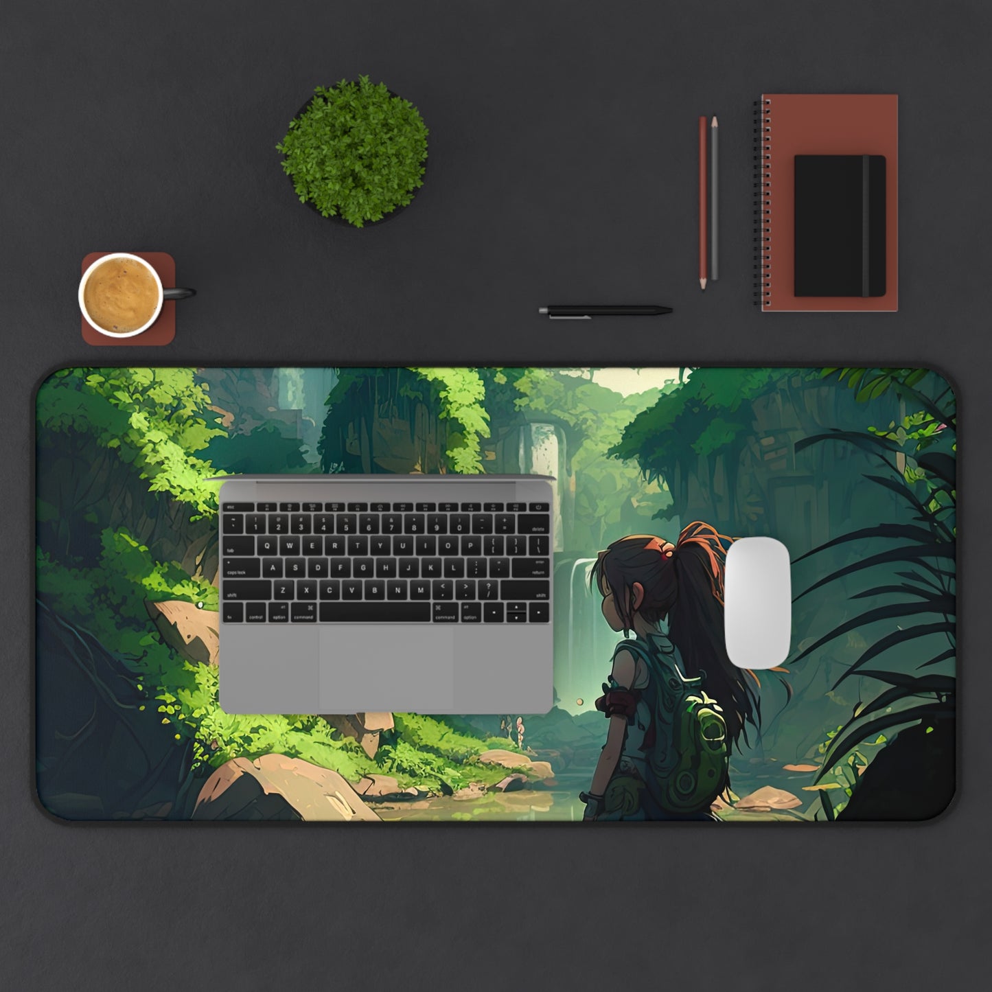 Anime Amazon Rainforest Desk Mat Japanese Office Desk Accessory Manga Waterfall Mouse Pad XL Desk Pad Large Gaming Mousepad Unique Gift Idea