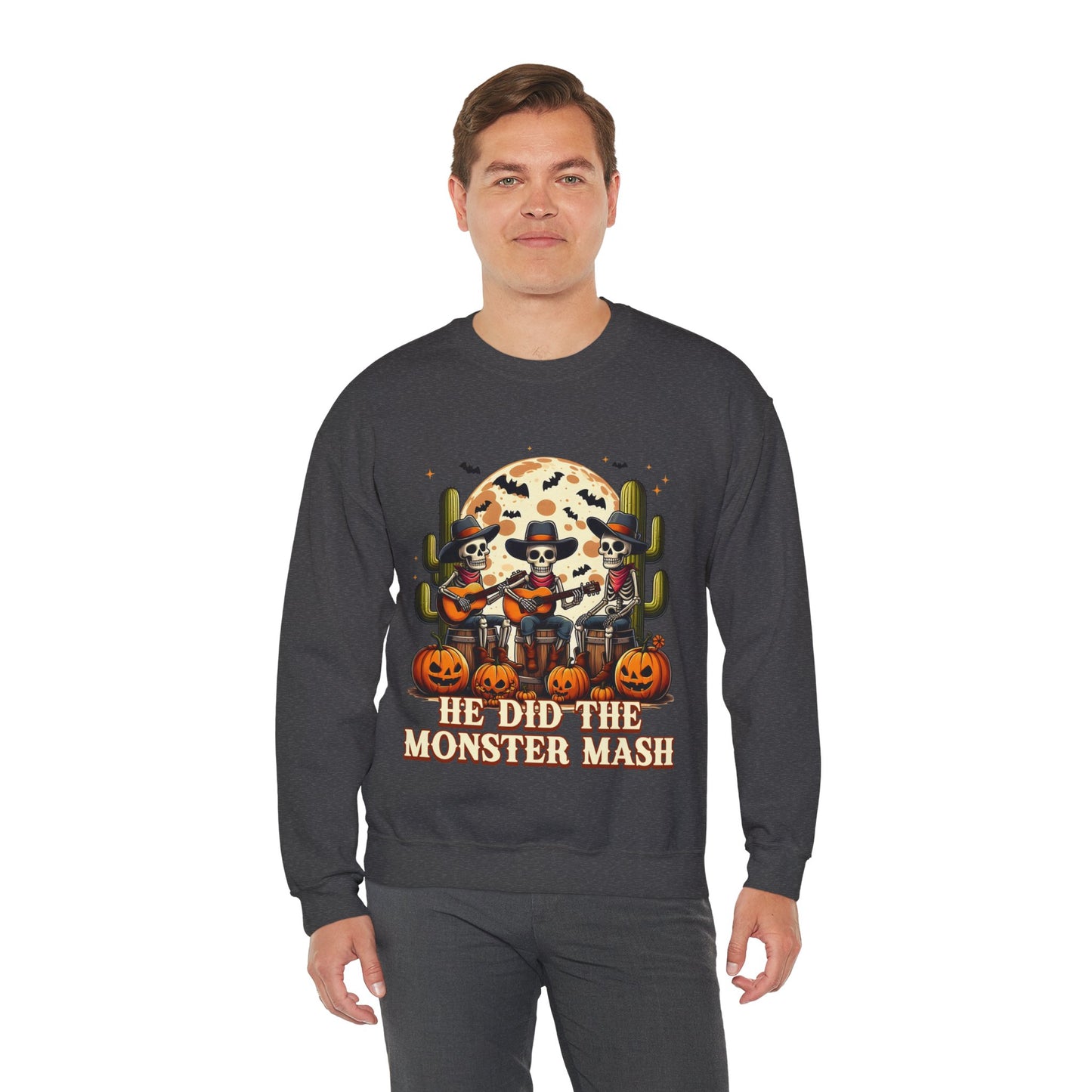 He Did The Monster Mash Sweatshirt Funny Western Halloween Sweater Vintage Skeleton Cowboy Band Funny Fall Pumpkin Sweatshirt Halloween Gift