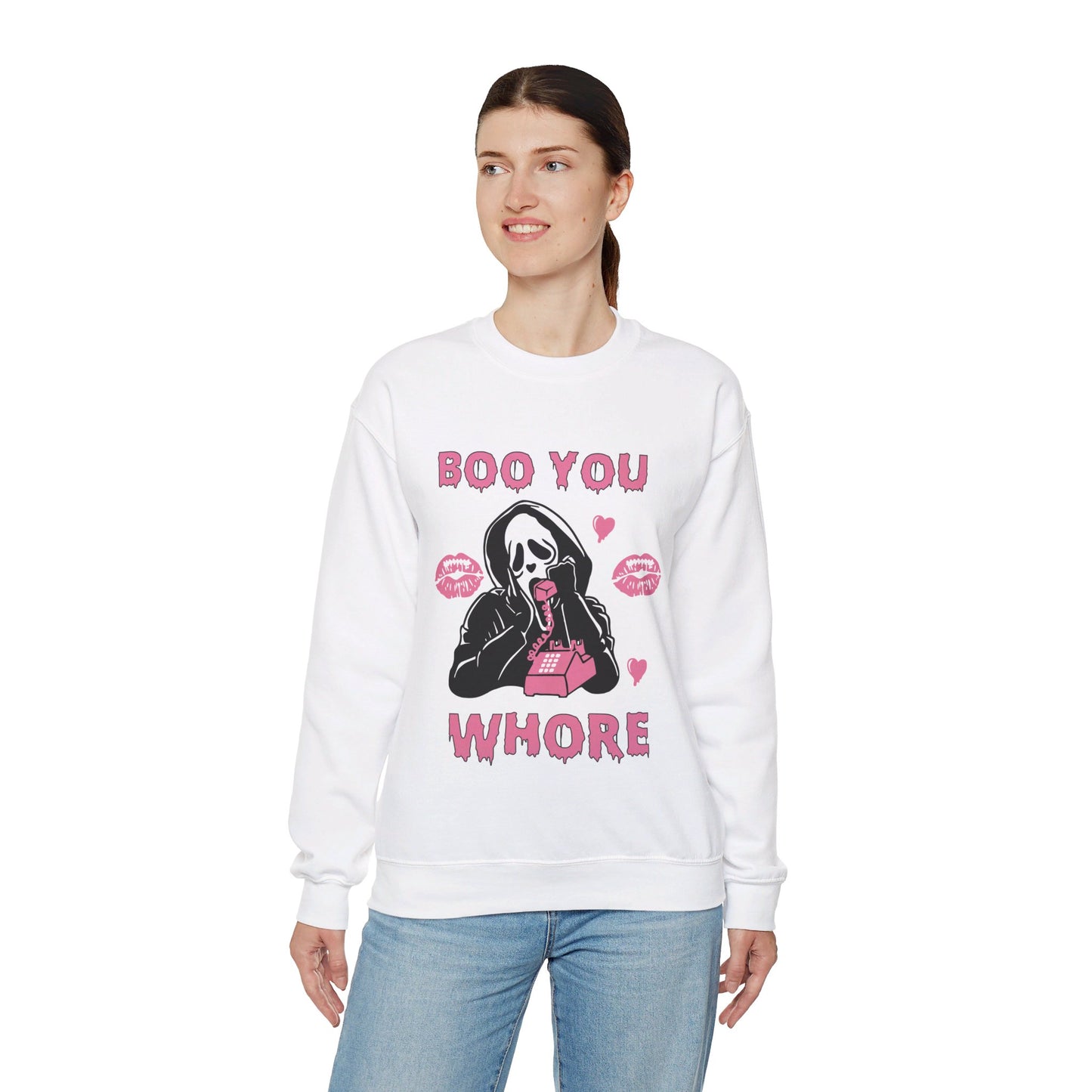 Boo You Whore Sweatshirt Funny Halloween Sweater Spooky Season Sweatshirt Horror Movie Halloween Outfit Ghostface Valentine Sweatshirt Gift