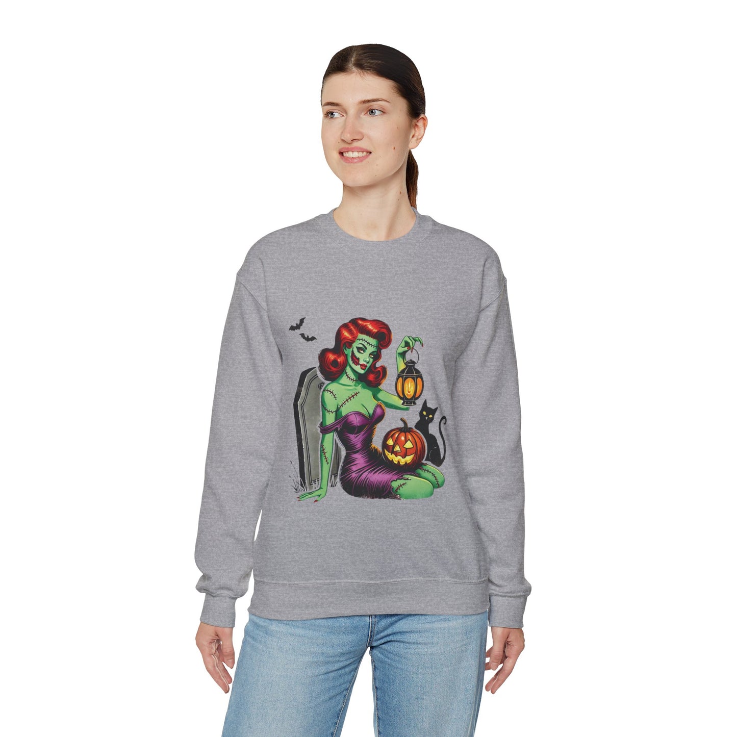 Zombie Pin-Up Girl Sweatshirt Halloween Zombie Girl Sweater Retro Pin Up Girl Zombie Pullover Vintage Zombie Pin Up Girl Sweater Womans Gift