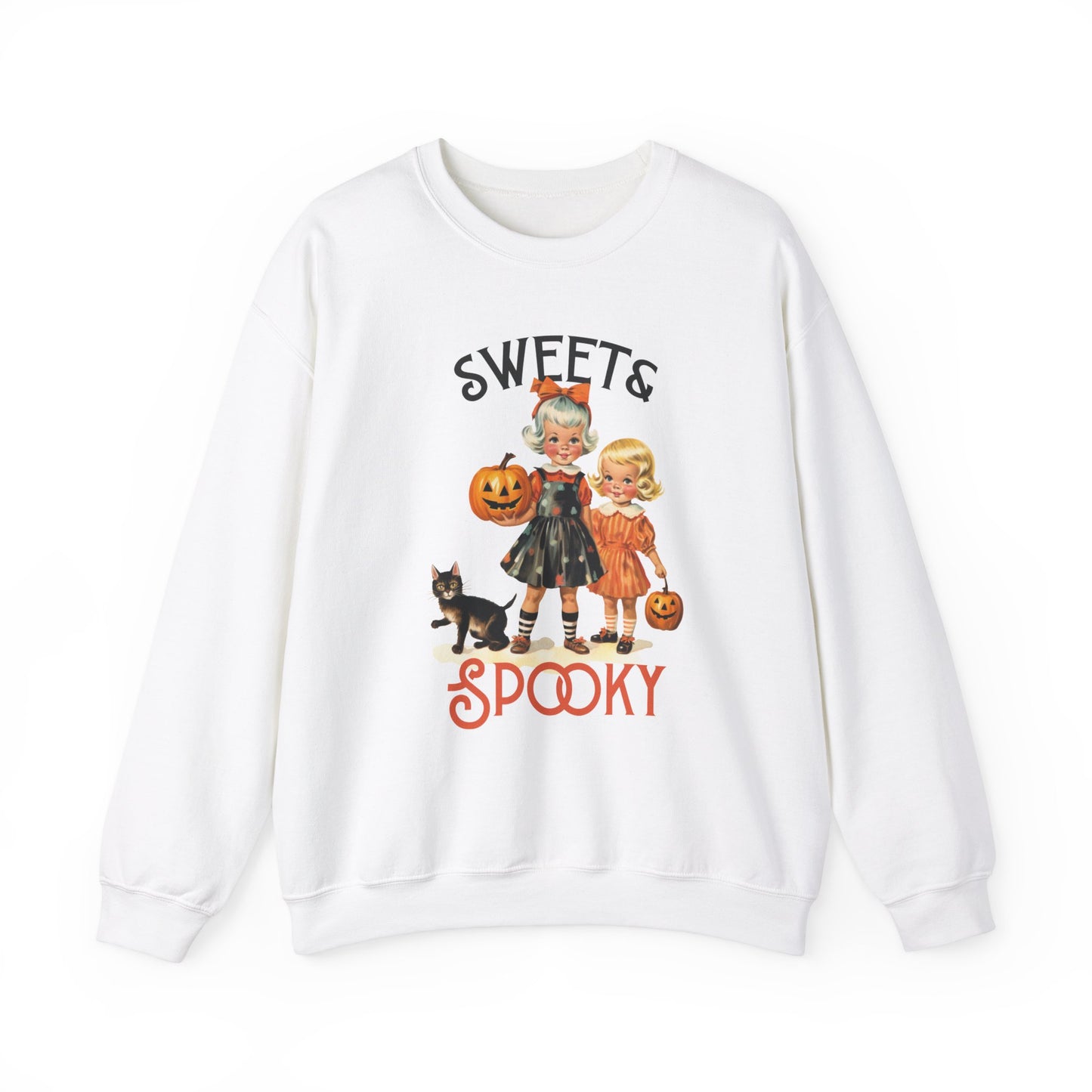 Sweet and Spooky Halloween Sweatshirt Cute Vintage 1950s Halloween Sweater Retro Halloween Apparel Unique Black Cat Sweatshirt Fall Season