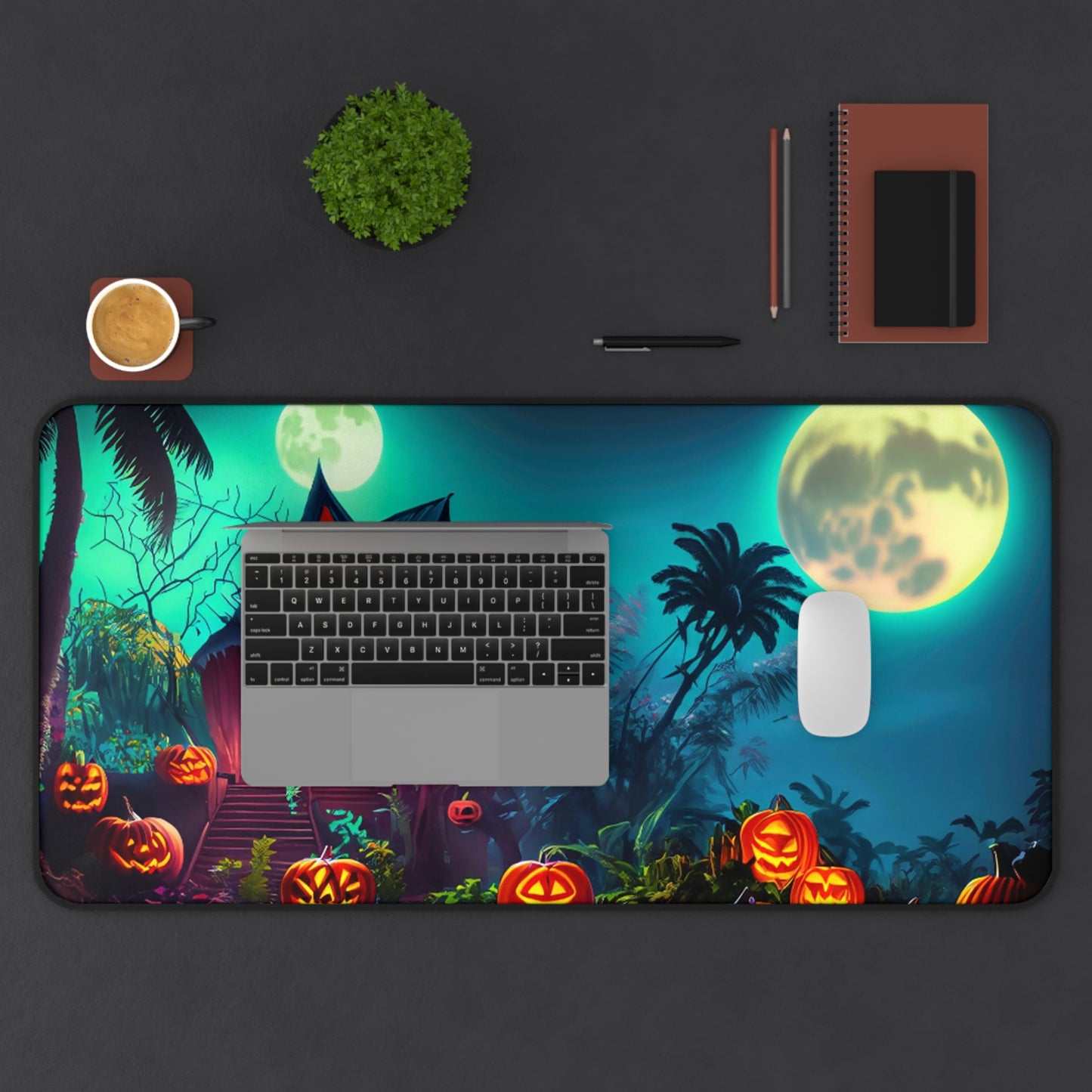 Retro Halloween Desk Mat Tropical Neon Office Desk Accessory Whimsigoth Mouse Pad Spooky Pumpkins Desk Pad XL Gaming Mousepad Unique Gift