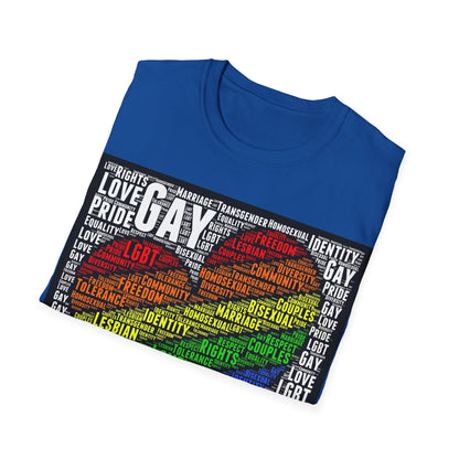 Unisex LGBTQ Lesbian Gay Pride Word Cloud T-Shirt, Proud Love Support Gift, Rainbow Heart Apparel, Unique Pride Month t shirt