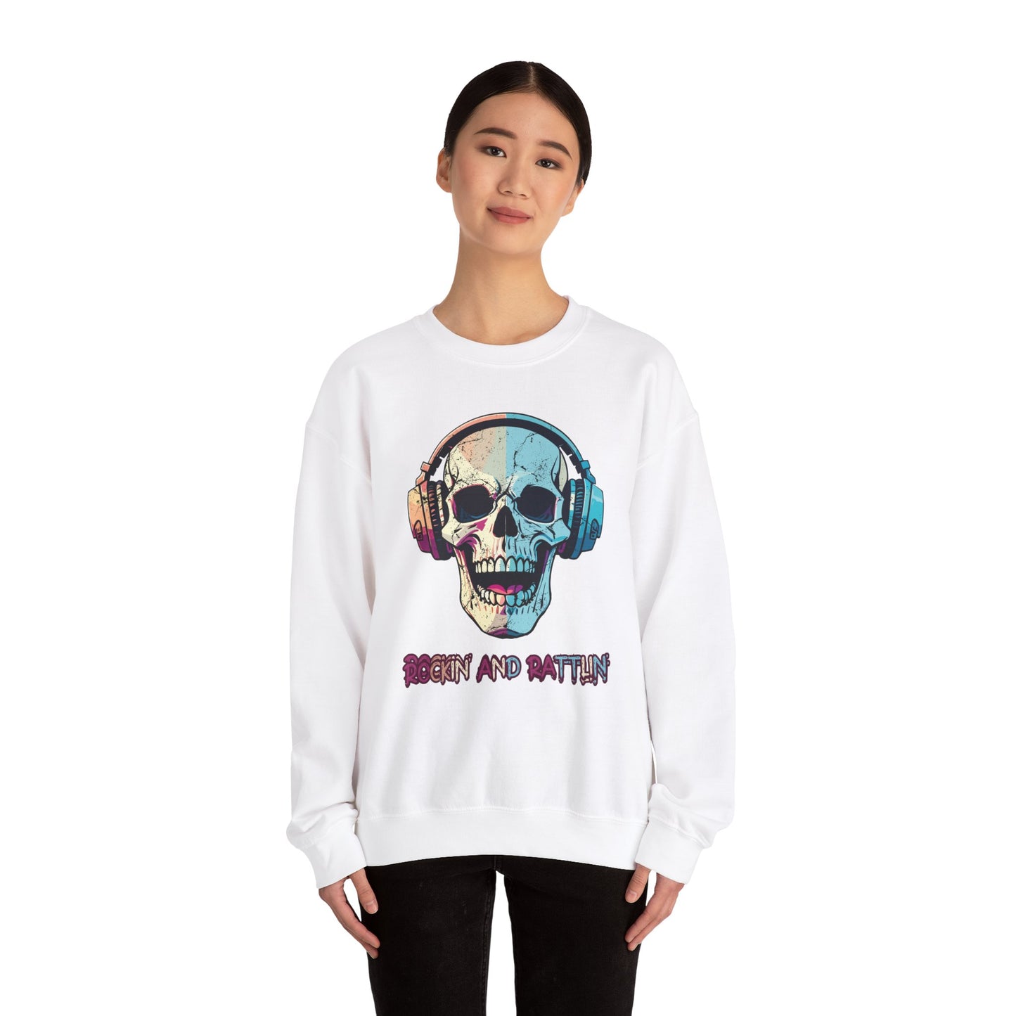 Retro Halloween Sweatshirt Groovy Skull Headphones Crewneck Vintage Fall Sweater 1970s Halloween Apparel Funny Unique Novelty Unisex Gift