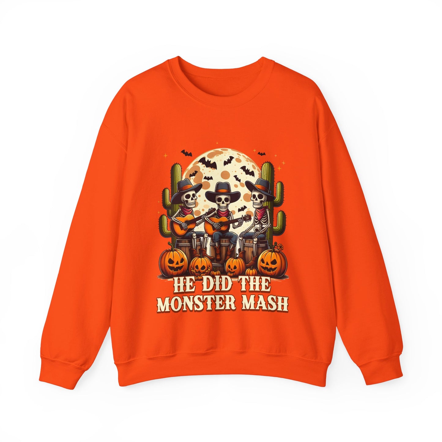 He Did The Monster Mash Sweatshirt Funny Western Halloween Sweater Vintage Skeleton Cowboy Band Funny Fall Pumpkin Sweatshirt Halloween Gift