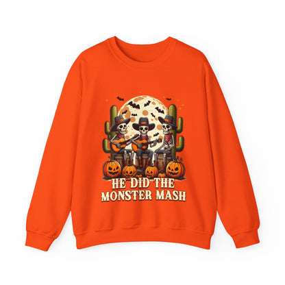 He Did The Monster Mash Sweatshirt Funny Western Halloween Sweater Vintage Skeleton Cowboy Band Funny Fall Pumpkin Sweatshirt Halloween Gift