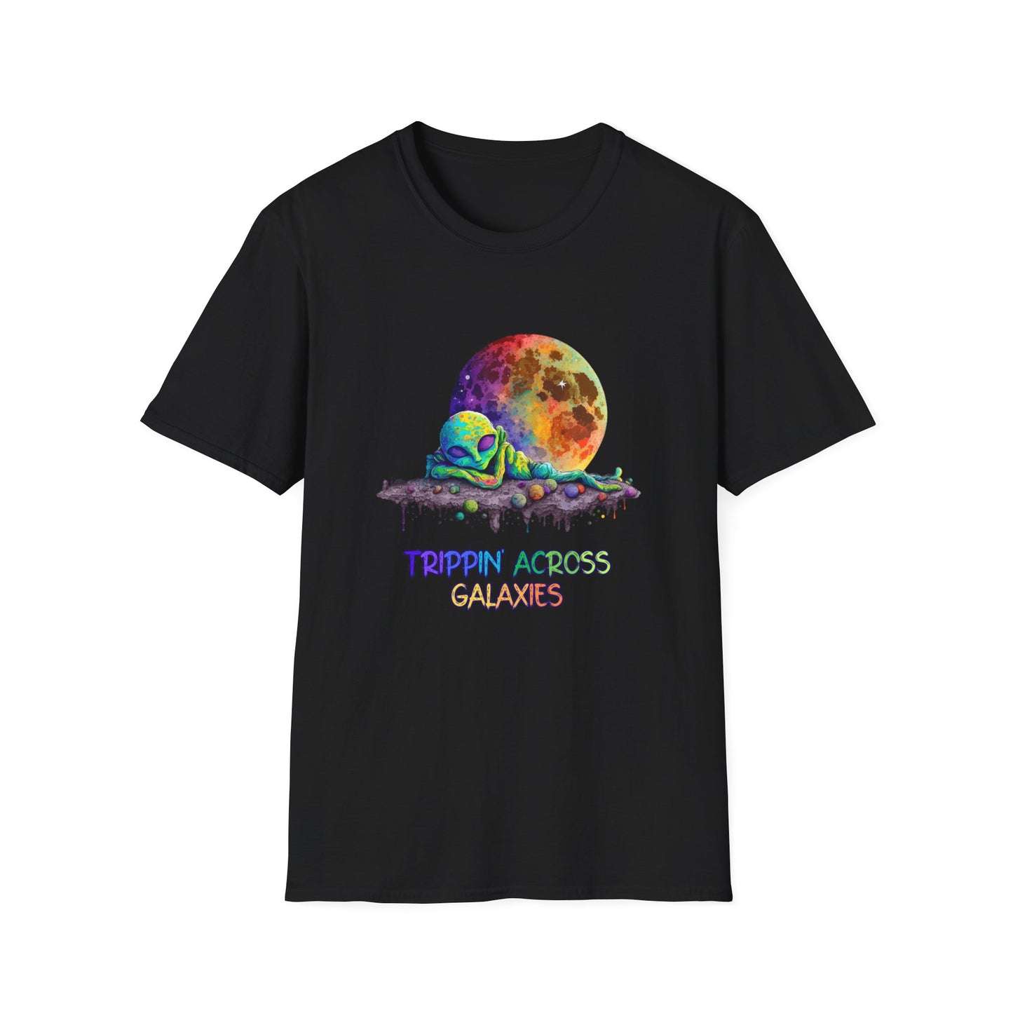 Cute Space Alien T-Shirt Graphic Art Unisex tshirt Funny UFO Lover Tee UAP Shirts Weird Cool Gift Psychedelic Retro Trippin' Across Galaxies