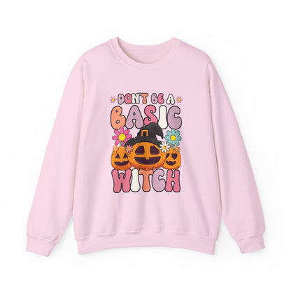 Don't Be a Basic Witch Sweatshit Retro Halloween Sweater Groovy Halloween Witch Sweat Spooky Season Apparel Crewneck Halloween Women Gift