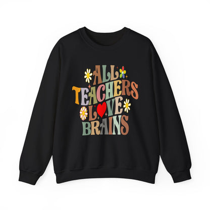 All Teachers Love Brains Halloween Sweatshirt Teacher Halloween Sweater Retro Halloween Sweatshirt Groovy Teacher Fall Season Apparel