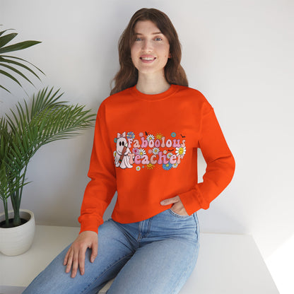 Fabulous Teacher Sweatshirt Halloween Teacher Sweater Retro Groovy Ghost Teacher Pullover Sweater Spooky Season Ghost Teacher Halloween Gift