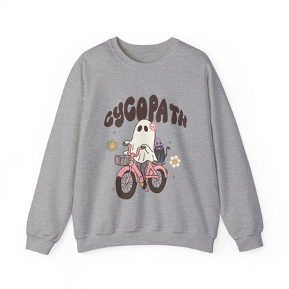 Cycopath Sweatshirt Funny Halloween Sweater Ghost on Bicycle Fall Crewneck Spooky Season Halloween Retro Trendy Vintage Halloween Outfit