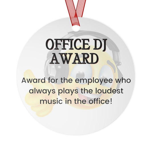 Funny Office Award Metal Ornament Office DJ Award Funny Coworkers Work Party Gift Year End Ornament Office Gift Employee Christmas Ornament