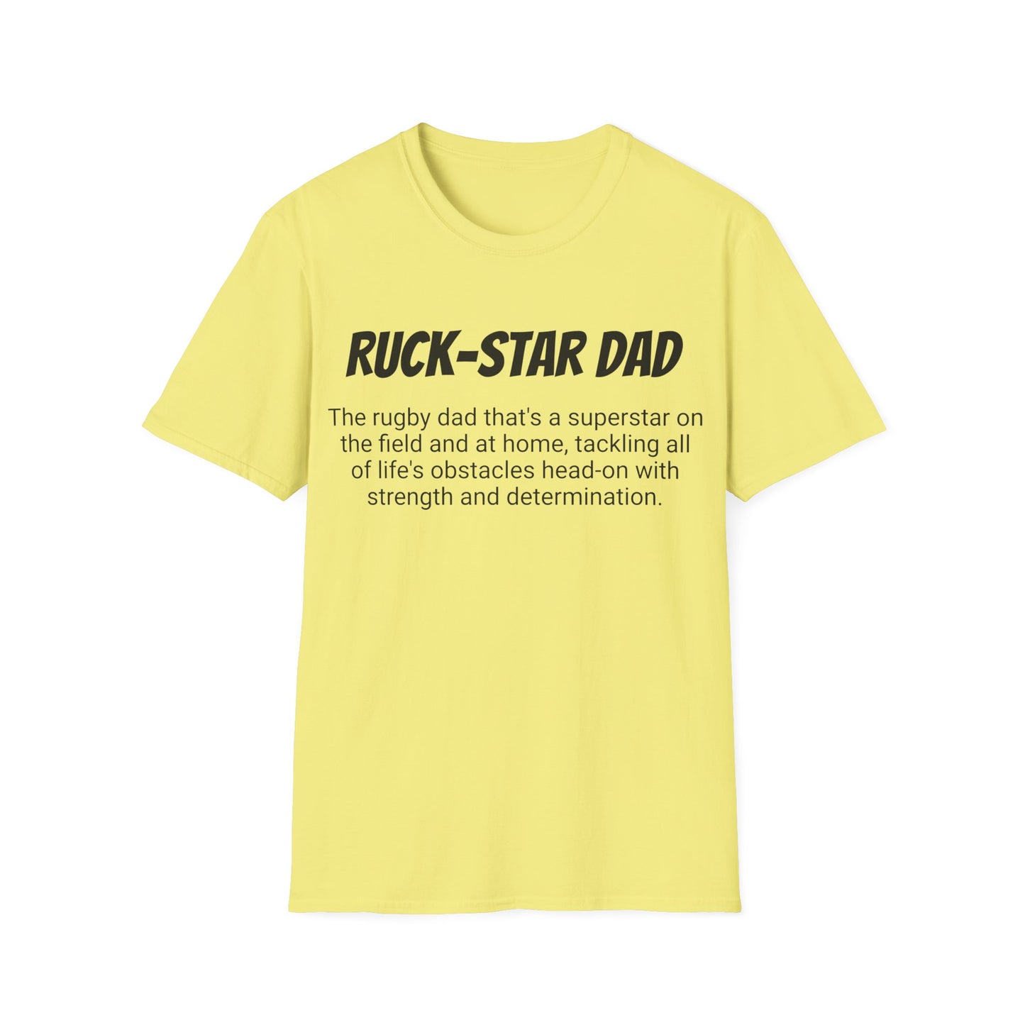 Funny Rugby Dad's Mens Softstyle T-shirt, "Ruck-star Dad", Father's Day Gift, Humorous Unique Novelty Apparel Tee Present