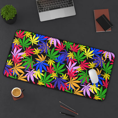 Cannabis Gaming Desk Mat Colorful Office Desk Accessory Marijuana Mouse Pad Pot Leaves Desk Pad Weed Large Mousepad XL Unique Gift Men