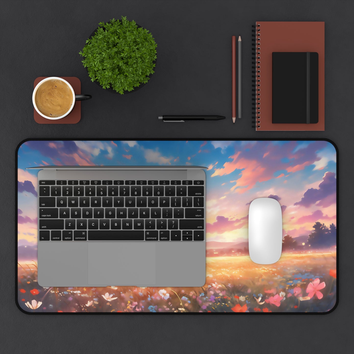 Anime Spring Flowers Desk Mat Manga Sunset Office Desk Accessory Lofi Mouse Pad Japanese XL Desk Pad Large Gaming Mousepad Unique Gift Idea