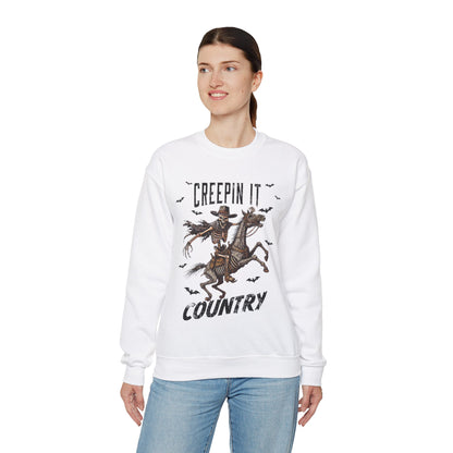 Creepin It Country Sweatshirt Western Rodeo Skeleton Halloween Sweater Spooky Costume Pullover Sweater Western Halloween Spooky Season Gift2