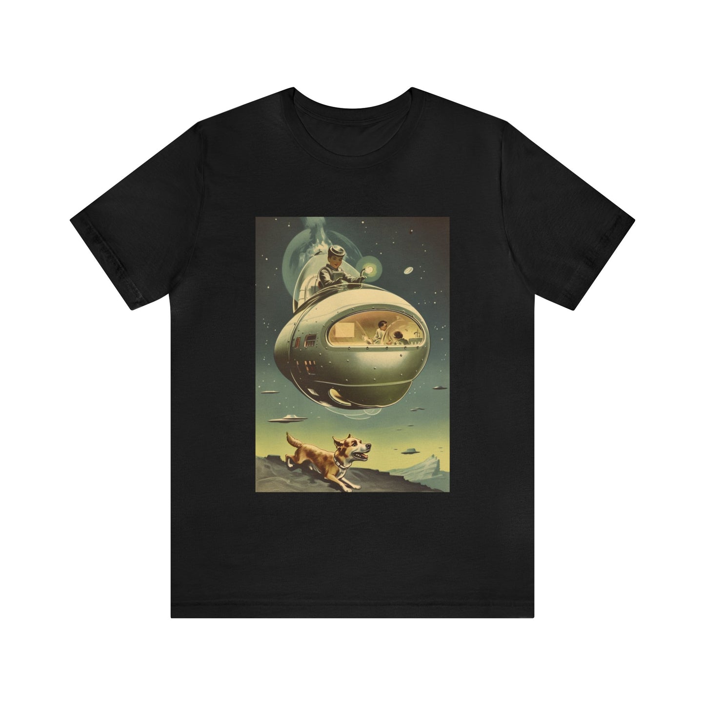 Funny Spaceship Dog UFO Shirts Unique Flying Saucer Weird Cool Gift Retro Vintage Graphic UAP tshirt Galaxy Dog Unisex T-Shirt Dog Lover Tee