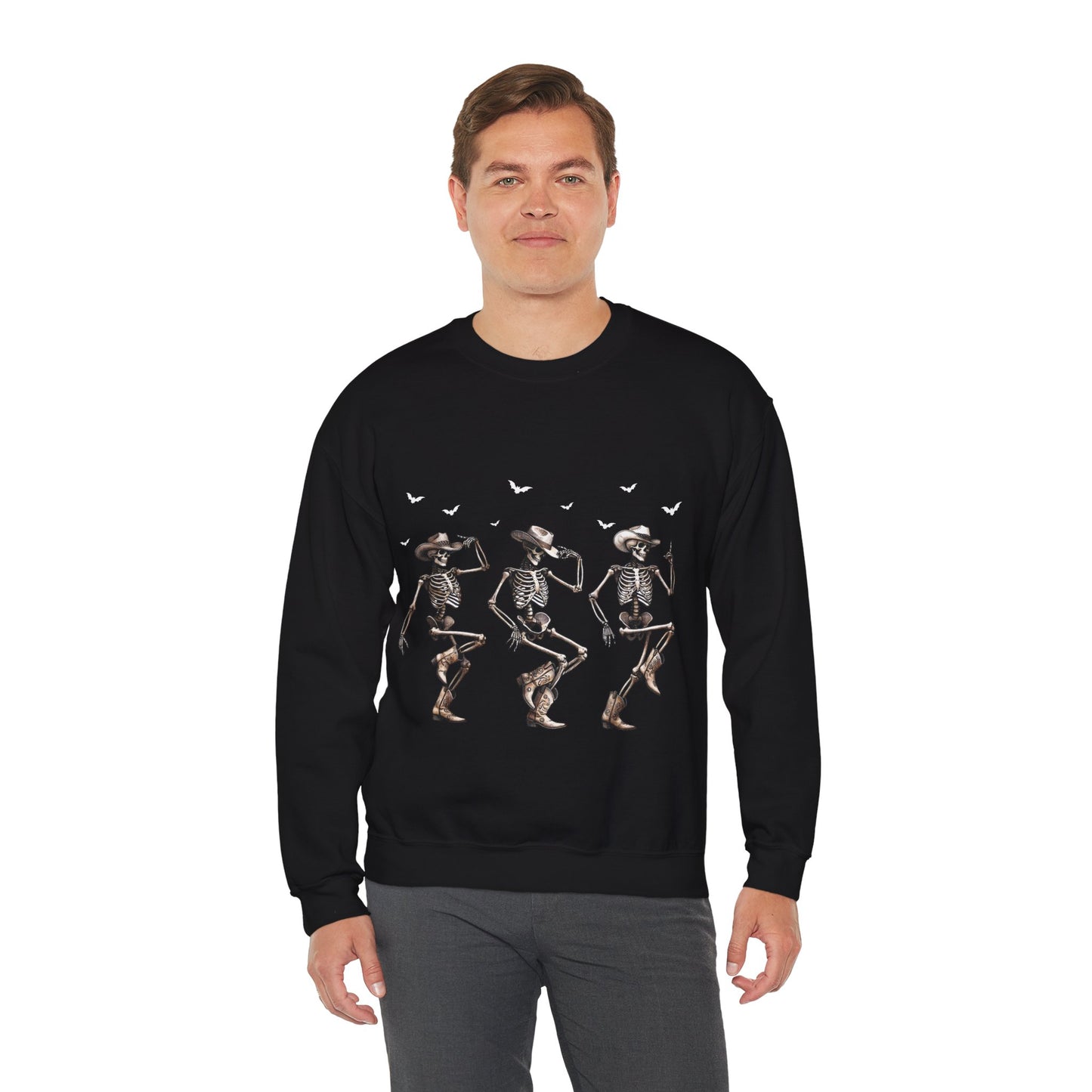 Dancing Skeleton Cowboys Sweatshirt Western Halloween Sweater Line Dancing Skeletons with Boots Cowgirls Pullover Sweater Cowboy Fall Gift 2