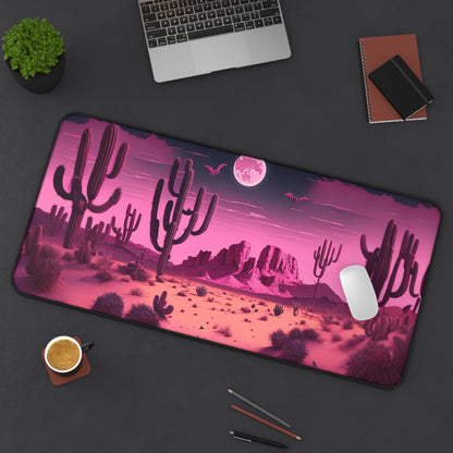 Western Halloween Desk Mat Spooky Office Desk Accessories Pink Desert Mouse Pad Creepy Bats Desk Pad Large Gaming Mousepad XL Unique Gift