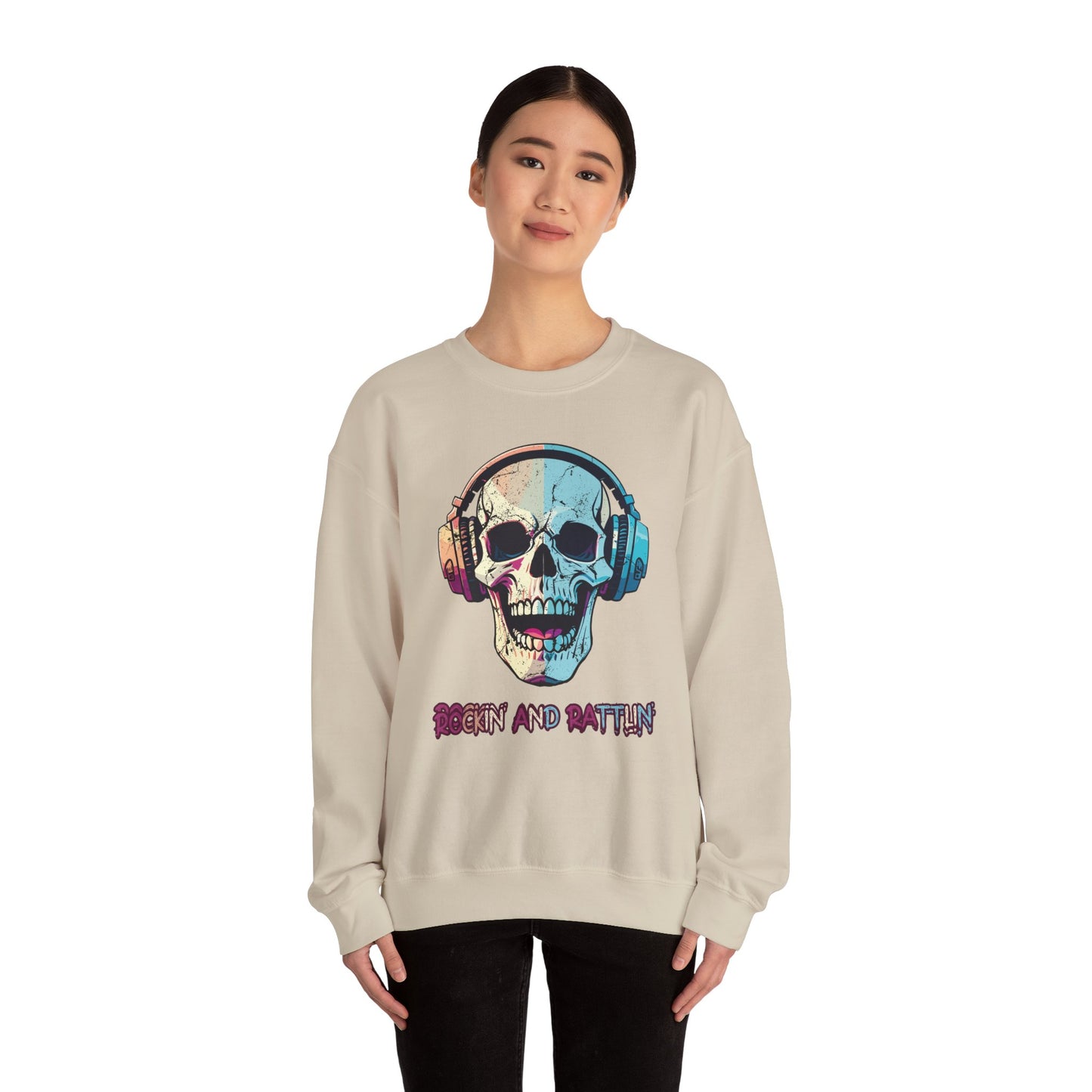 Retro Halloween Sweatshirt Groovy Skull Headphones Crewneck Vintage Fall Sweater 1970s Halloween Apparel Funny Unique Novelty Unisex Gift