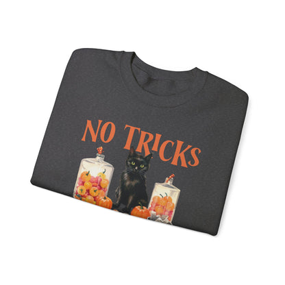 No Tricks Just Treats Sweatshirt Vintage 1950s Halloween Sweater Halloween Party Sweatshirt Retro Halloween Fall Sweater Funny Cat Lover