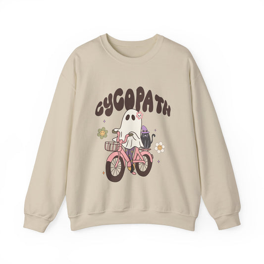 Cycopath Sweatshirt Funny Halloween Sweater Ghost on Bicycle Fall Crewneck Spooky Season Halloween Retro Trendy Vintage Halloween Outfit