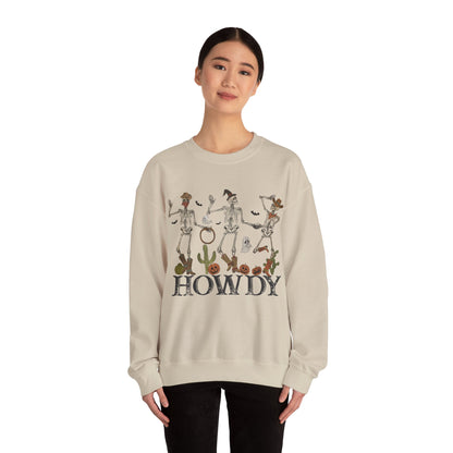 Howdy Cowboy Skeleton Sweatshirt Funny Halloween Sweater Retro Halloween Sweatshirt Western Halloween Party Outfit Rodeo Dancing Skeleton