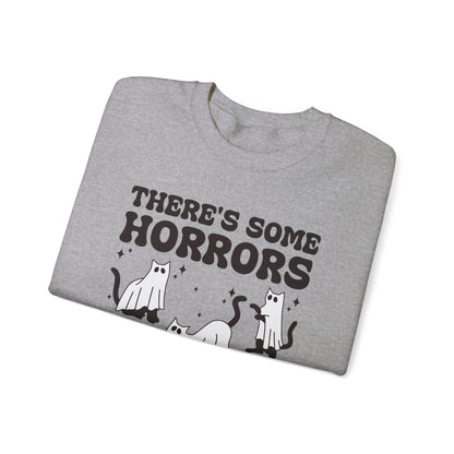 There's Some Horrors In This House Sweatshirt Funny Halloween Sweater Ghost Cat Sweater Retro Halloween Sweater Spooky Season Cat Lover Gift