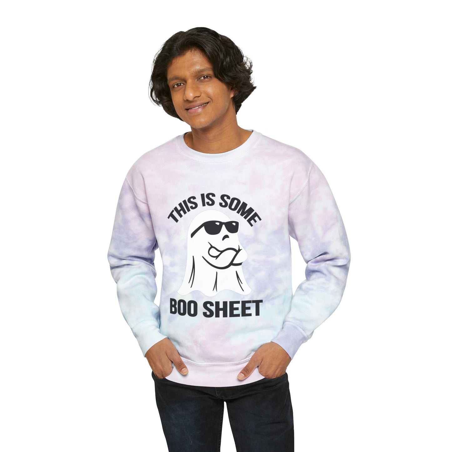 This Is Boo Sheet Sweatshirt Funny Halloween Sweater Retro Halloween Sweatshirt Spooky Season Sweater Hippie Halloween Ghost Tie-Dye Sweater