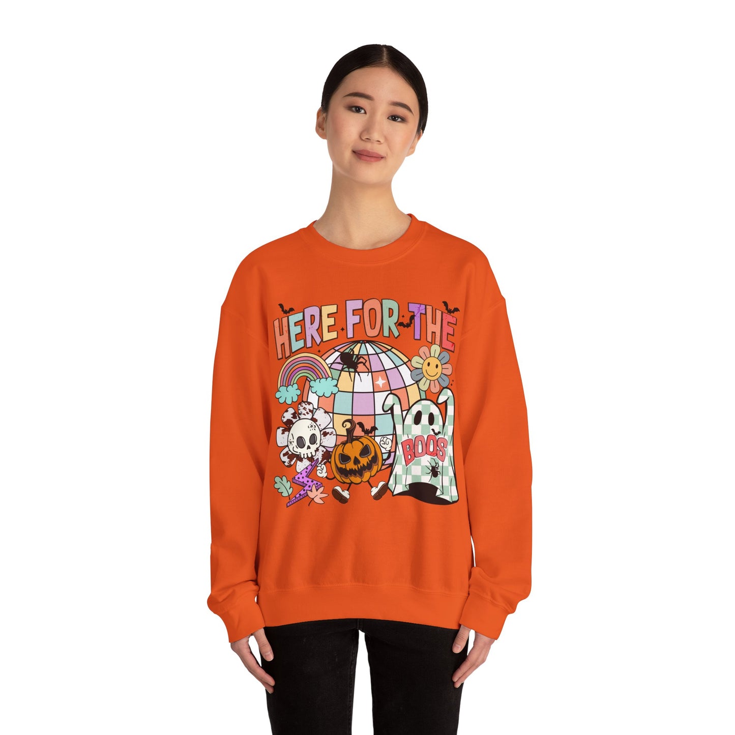 Here For The Boos Sweatshirt 1970s Halloween Sweater Retro Halloween Hippie Crewneck Vintage Sweater Groovy Halloween Sweater Unique Novelty