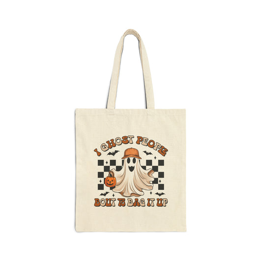 I Ghost People Bout To Bag It Up Tote Bag Funny Halloween Bag Spooky Season Canvas Bag Trick or Treat Bag Ghost Bag Retro Vintage Halloween