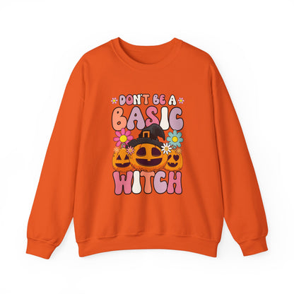 Don't Be a Basic Witch Sweatshit Retro Halloween Sweater Witch Halloween Groovy Sweat Spooky Season Apparel Crewneck Halloween Women Gift