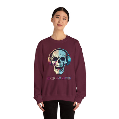 Retro Halloween Sweatshirt Groovy Skull Headphones Crewneck Vintage Fall Sweater 1970s Halloween Apparel Funny Unique Novelty Unisex Gift