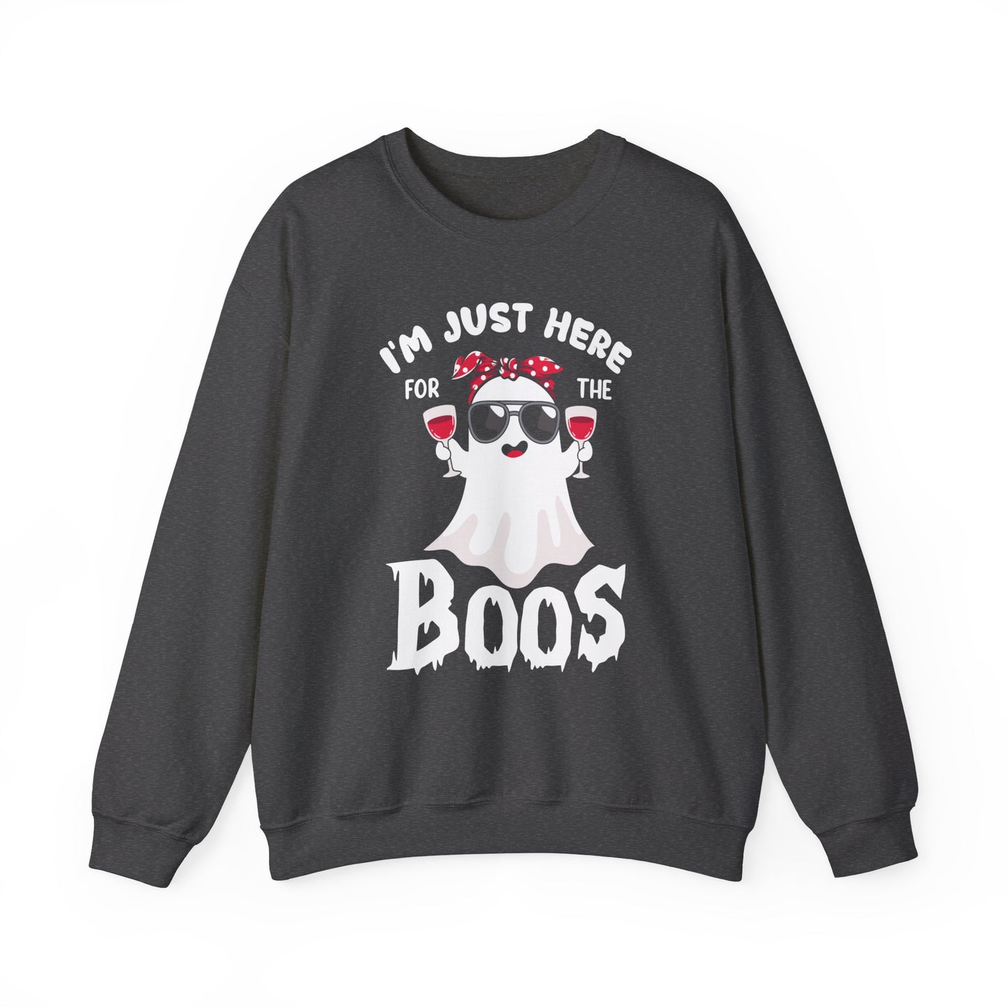 I'm Just Here For The Boos Sweatshirt Funny Halloween Sweater Ghost Holding Wine Sweatshirt Halloween Outfit Spooky Season Wine Lover Gift