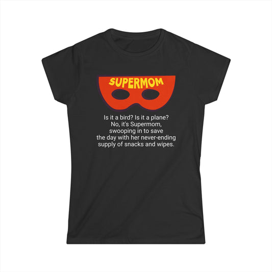 Funny Mom's Women's Softstyle Tee, "SuperMom", Mother's Day Gift, T-shirt for Her, Ladies Adult Unique Novelty Present