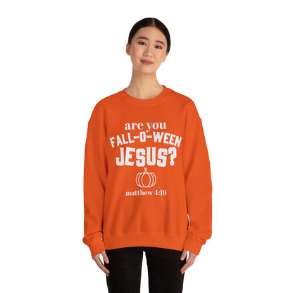 Are You Fall-O-Ween Jesus Sweatshirt Falloween Jesus Halloween Sweater Christian Religious Crewneck Follow Jesus Sweater Matthew Bible 4:19