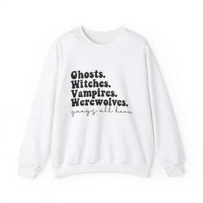 Funny Halloween Sweatshirt Ghost Witch Vampire Werewolf Sweater Retro Halloween Monsters Sweatshirt Spooky Season Apparel Halloween Party