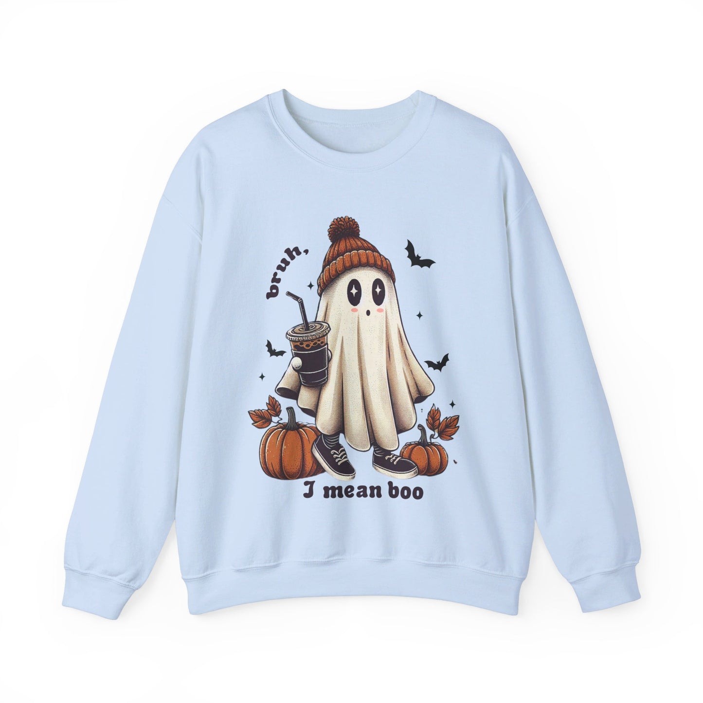 Bruh I Mean Boo Sweatshirt Cute Ghost Sweater Retro Halloween Pullover Sweatshirt Funny Halloween Sweater Boujee Ghost Crewneck Boujee Gift