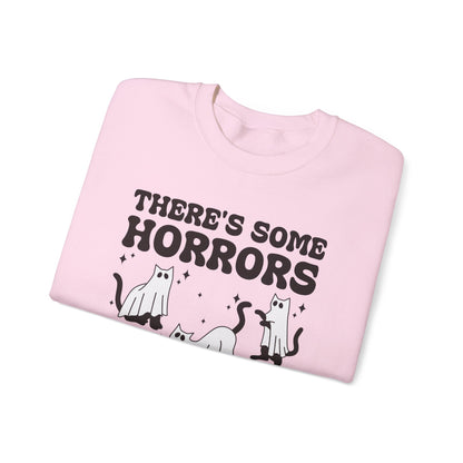 There's Some Horrors In This House Sweatshirt Funny Halloween Sweater Ghost Cat Sweater Retro Halloween Sweater Spooky Season Cat Lover Gift