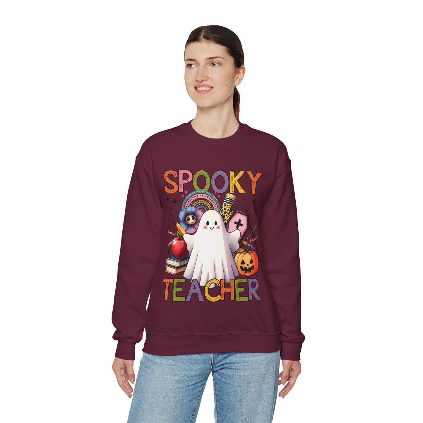 Spooky Teacher Sweatshirt Halloween Teacher Sweater Funny Ghost Teacher Pullover Sweater Groovy Halloween Teacher Gift Retro Spooky Teacher