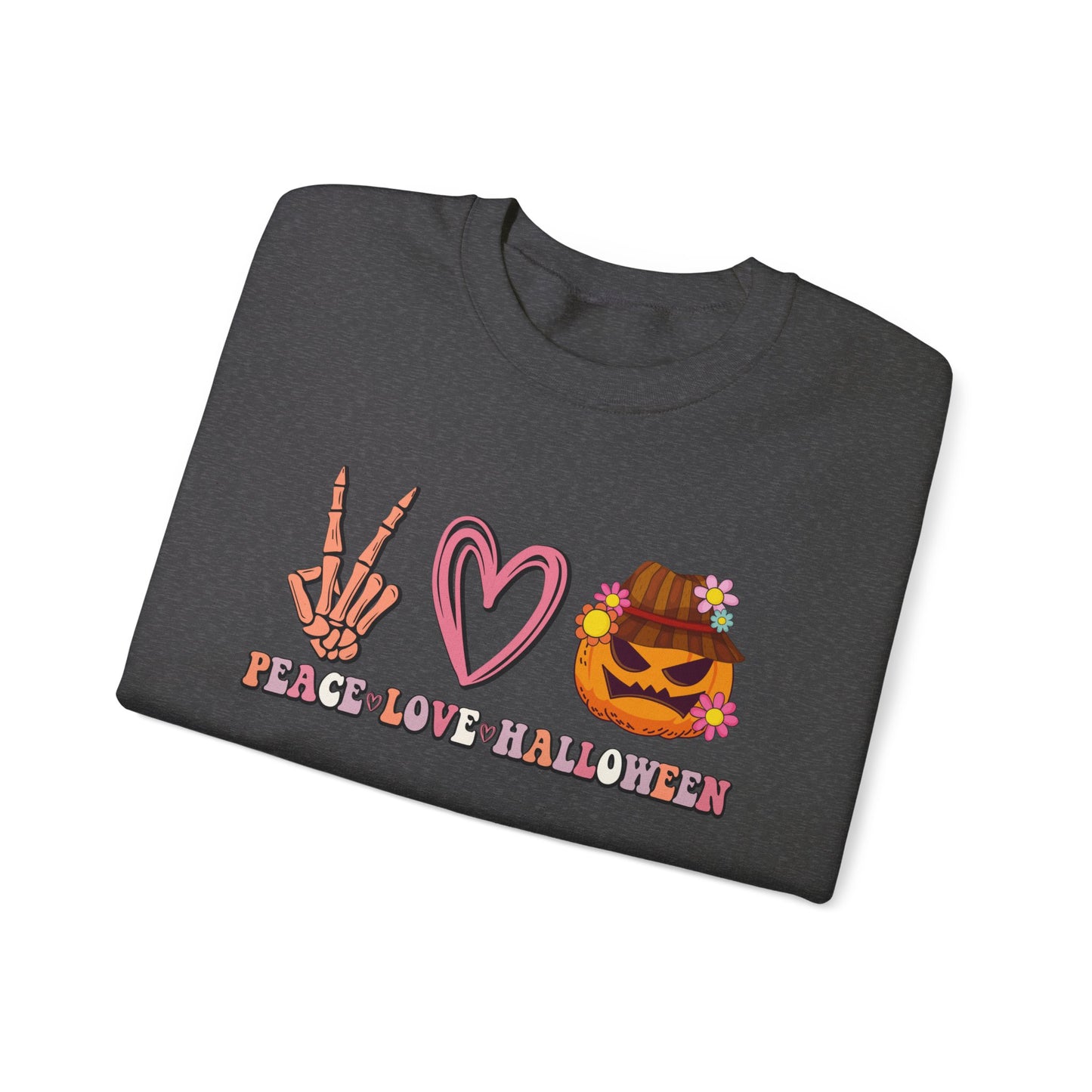 Peace Love Halloween Sweatshirt Funny Halloween Sweater Pumpkin Skeleton Spooky Season Lover Peace Love Pumpkin Sweatshirt Retro Halloween