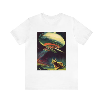 Funny Spaceship Cat UFO Shirts Unique Flying Saucer Weird Cool Gift Retro Vintage Graphic UAP tshirt Galaxy Cat Unisex T-Shirt Cat Lover Tee