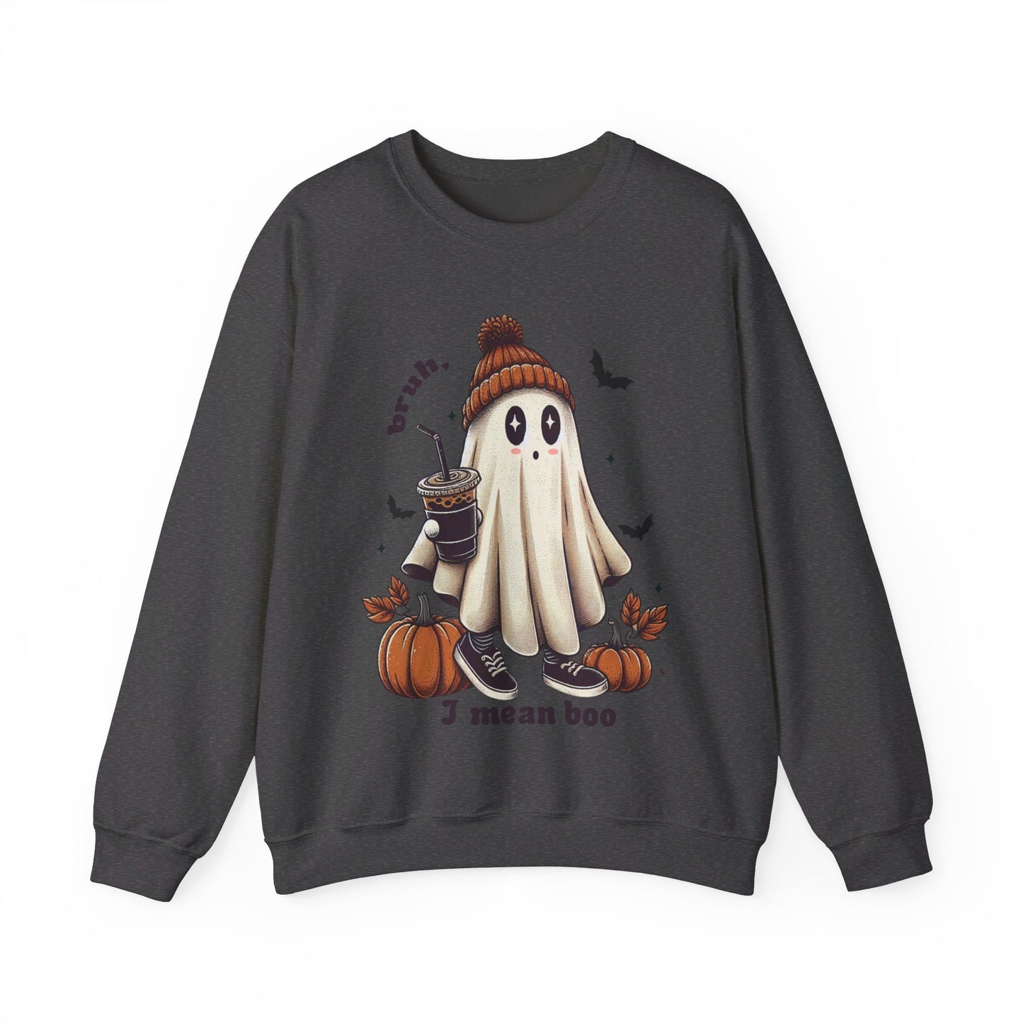 Bruh I Mean Boo Sweatshirt Cute Ghost Sweater Retro Halloween Pullover Sweatshirt Funny Halloween Sweater Boujee Ghost Crewneck Boujee Gift