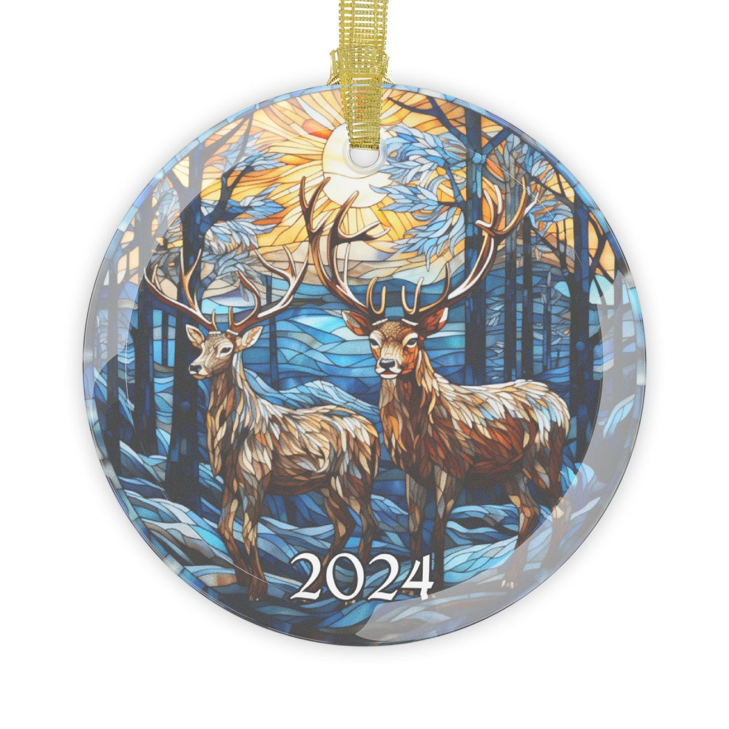 Christmas 2024 Deer Ornament Christmas Glass Decoration Holiday Gift Idea Heirloom Keepsake Gift Exchange Xmas Tree Decor Faux Stained Glass