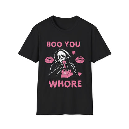 Boo You Whore Unisex T-shirt Funny Halloween T-shirt Spooky Season TShirt Horror Movie Halloween Outfit Ghostface Valentine T-Shirt Gift 2